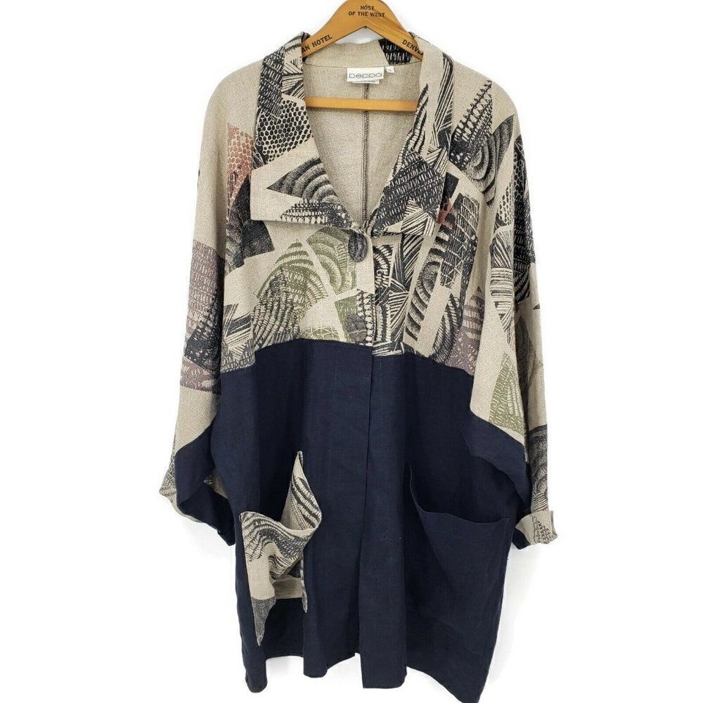 Beppa Topper Jacket  Womens Large Linen Oversized Top Art to Wear